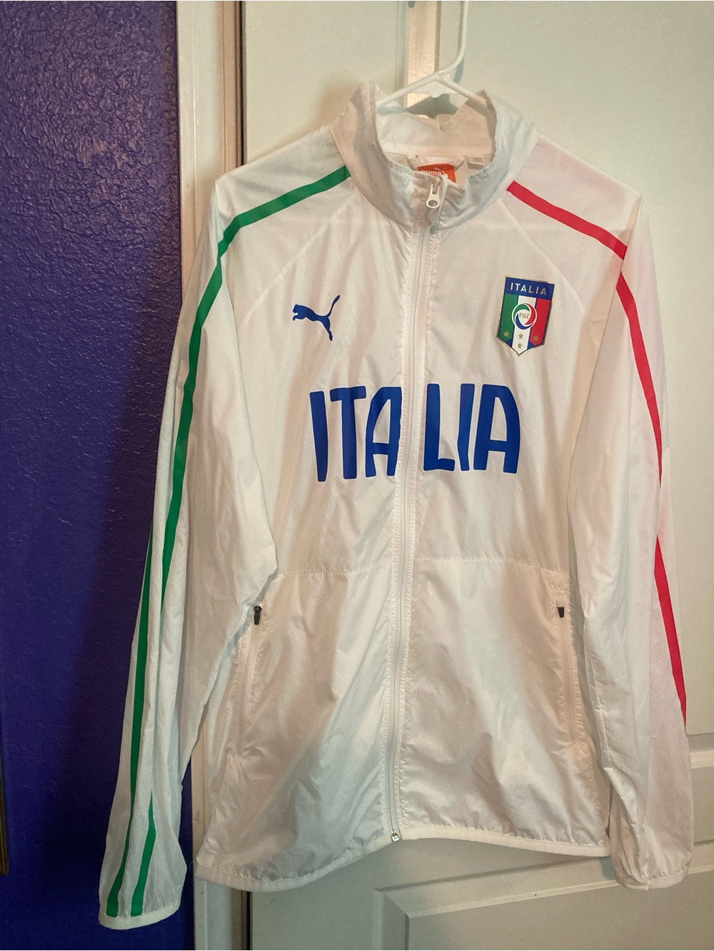 Puma White Lightweight Sport Jacket with Orange Logo